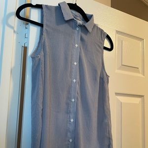Blue and white sheer sleeveless top perfect for work & summer